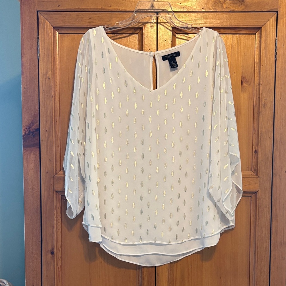 WHBM White & Gold Flowy Kimono Style Blouse